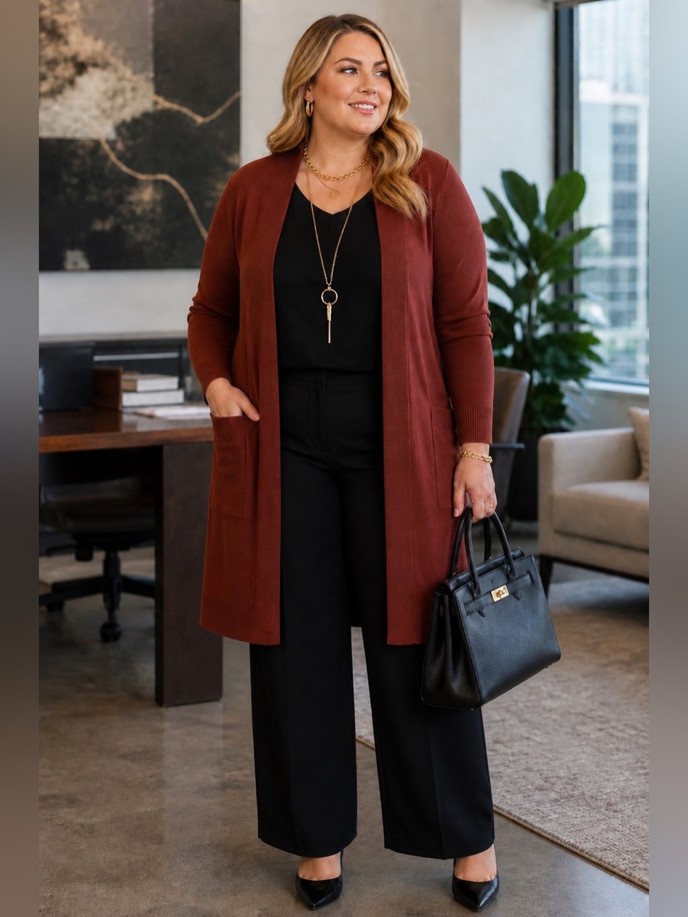 torrid Open-Front Cardigan in Rust